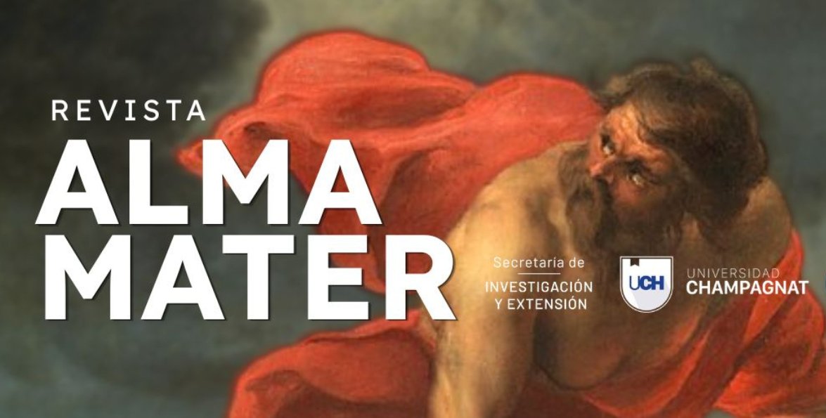 Portada de la revista Alma Mater con una pintura clásica de un hombre envuelto en un manto rojo.